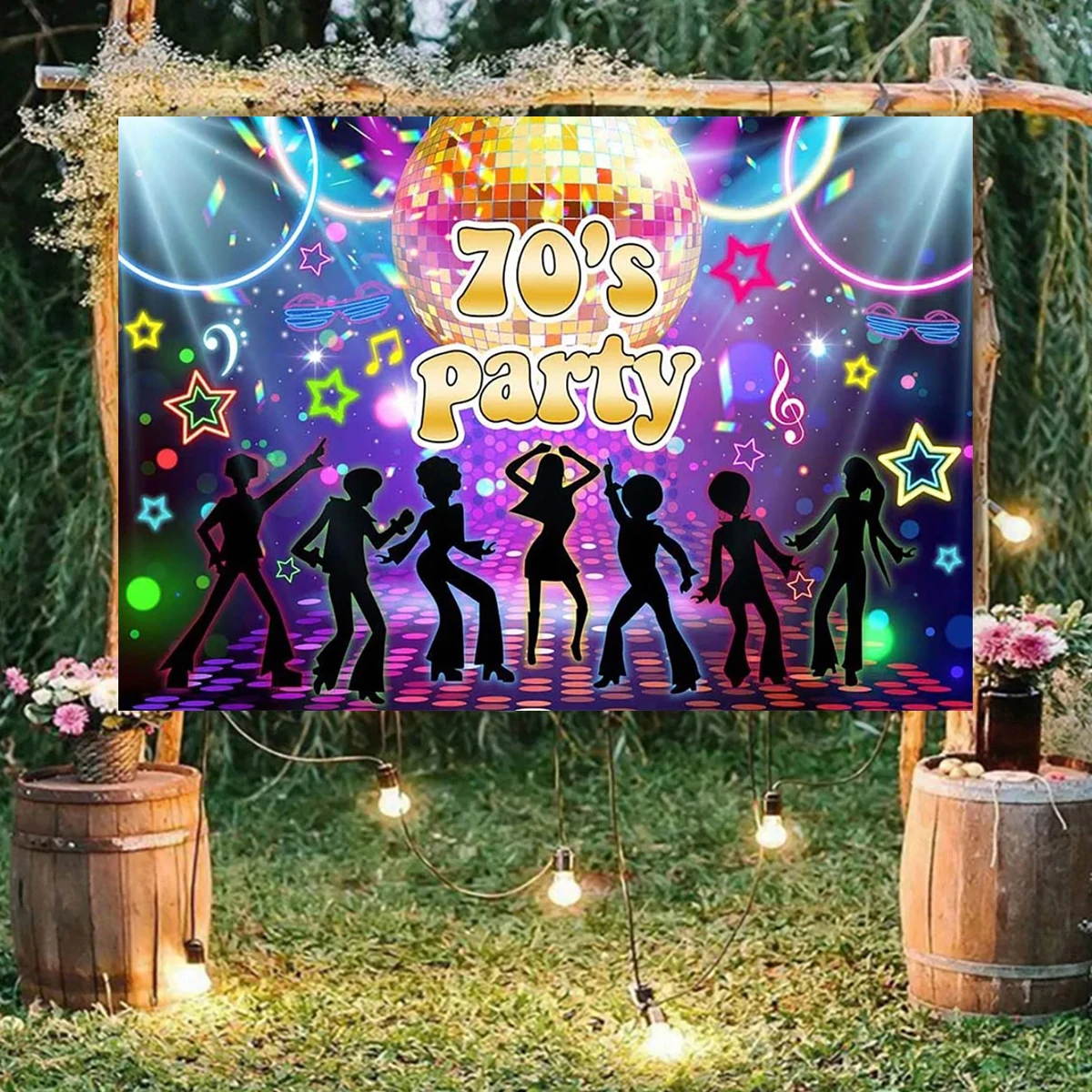 

70’s Theme Party Photography Backdrop Disco Music Neon Lights Star Glitter Photo Background Back To Revival Photo Studio