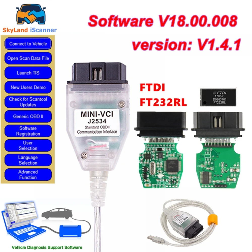 

2026 Newest V18.00.008 For Toyota Mini VCI TIS Techstream OBD2 Car Diagnostic Cable With FTDI FT232RL Full Chip practical tool
