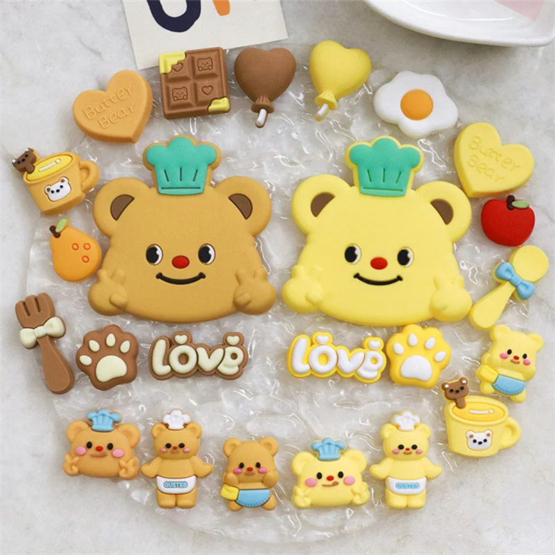 

MINISO New Cute Little Bear Chef Set PVC Charm Shoes Accessories Garden Shoes Sandals Clogs DIY Decoration Festival Party Gifts