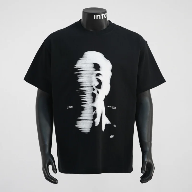 Fashionable design retro blurred face printed short sleeved T-shirt for men and women, Korean version ins couple top