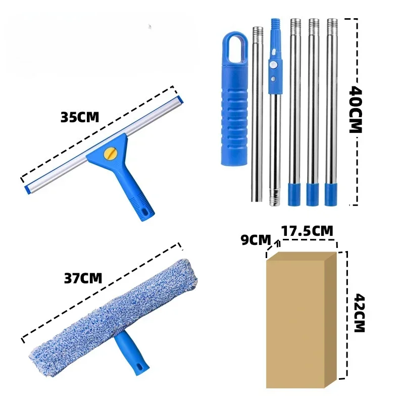 Set di raschietti 4 in 1 da 210 cm con manico telescopico, spazzole in silicone e microfibra, set professionale per la pulizia di bagni, docce, finestre, vetri, specchi e per il lavaggio delle auto.