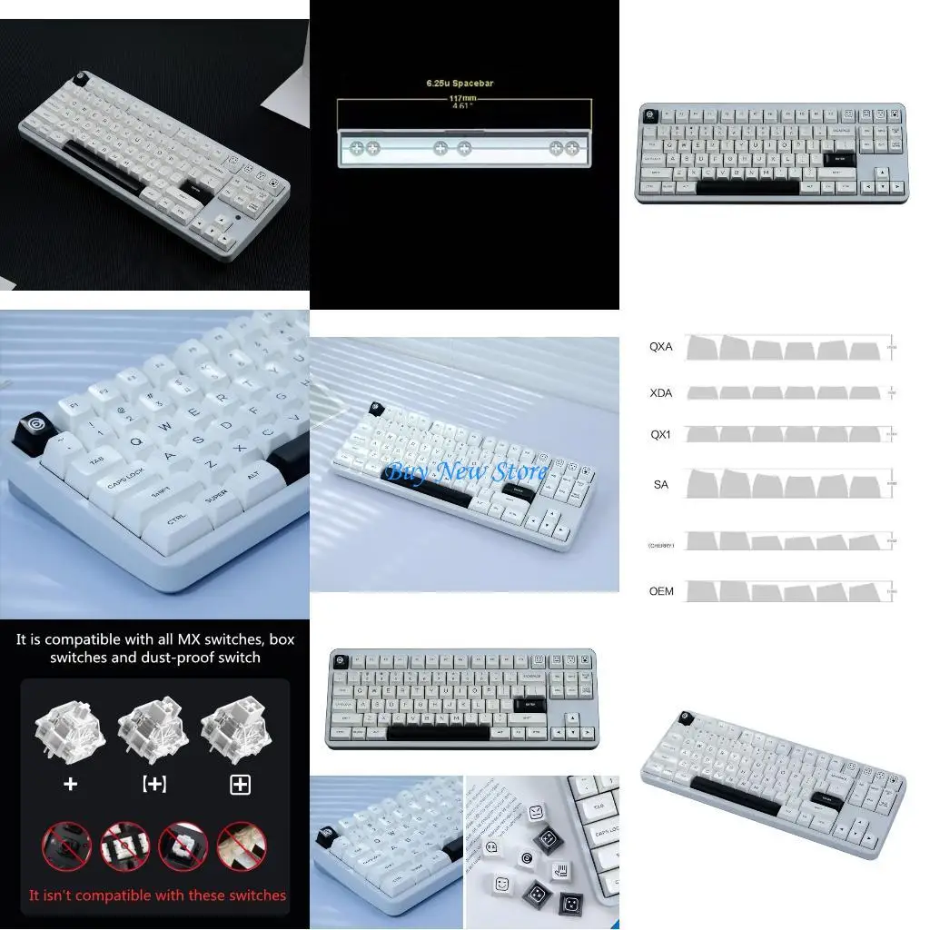 

20CE 160 Keys QXA Profile Bow Theme Keycaps Black White 160 Keys Double Shot Keycap