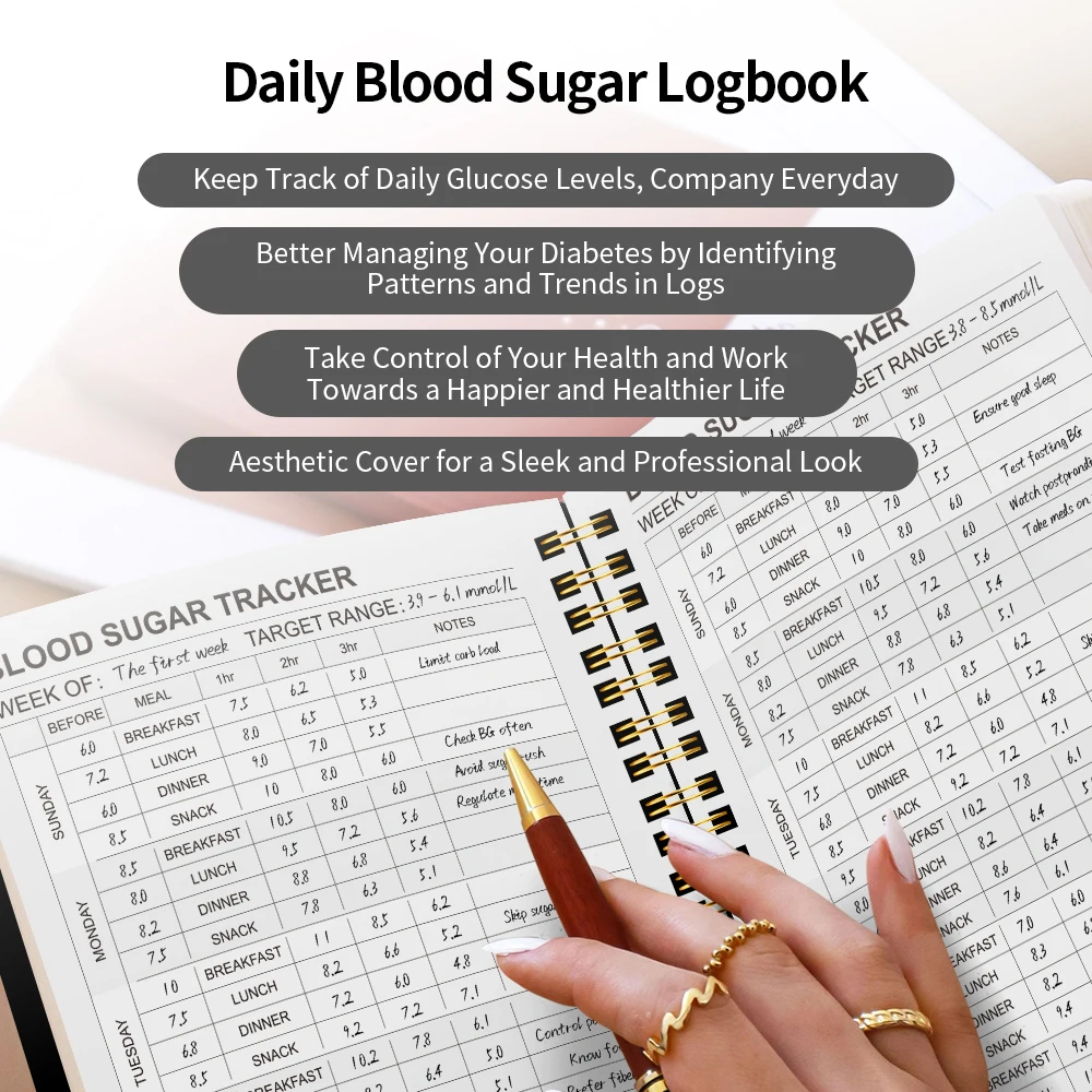 2025 كتاب سجل السكر في الدم، مذكرات سكر الدم الأسبوعية، ما يكفي لمدة 63 أسابيعًا، كتاب مجلة تعقب الجلوكوز اليومي لمرضى السكري