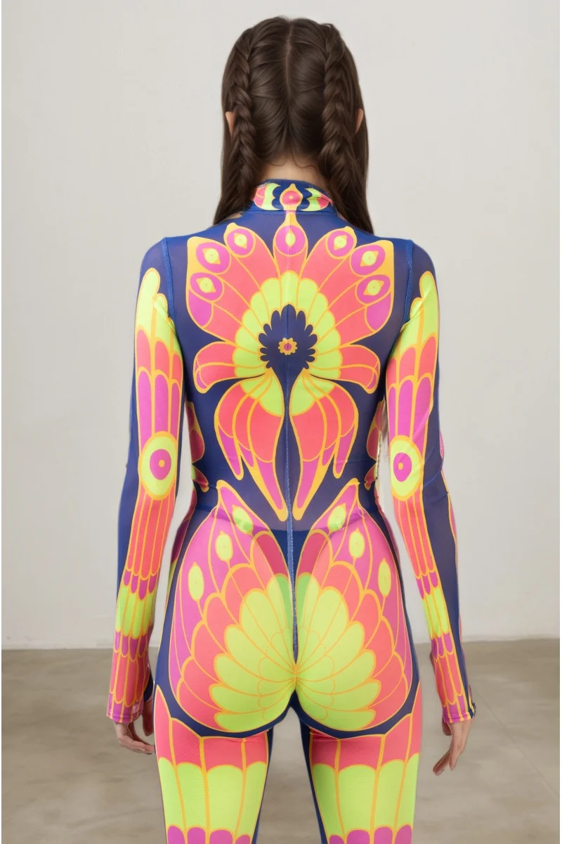 IOOTIANY Damen Schmetterling-Schlangen-Bodysuit Catsuit Tribal Halloween Party Rave Jumpsuit Festival Cosplay Performance Zentai – Detail 9