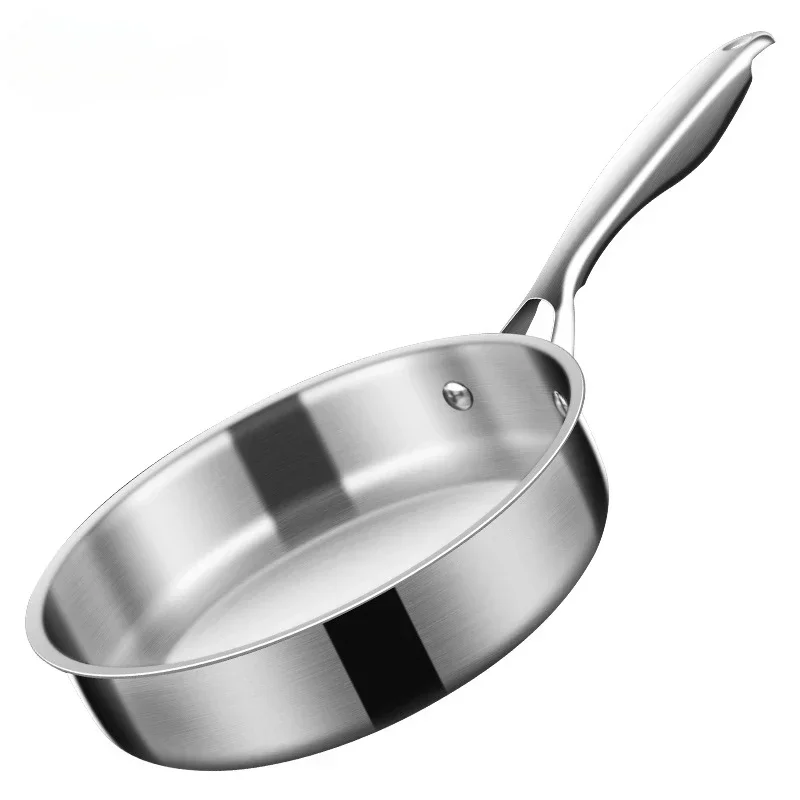 16cm/20cm Frying Pan Stainless Steel Frying Pan Non Coated Flat Bottom Household Cooking Steak Omelet Pan General