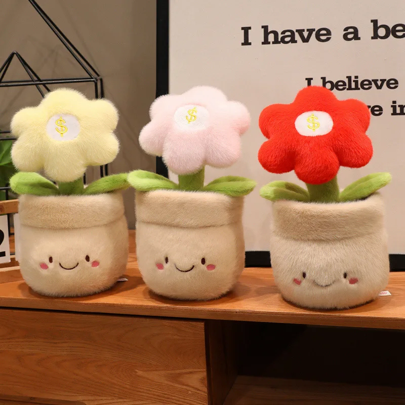 New Creative Money Flower Potted Plush Doll Cute Sunflower Plant Stuffed Toy Soft Home Decor Ornament Desktop Decoration Gift