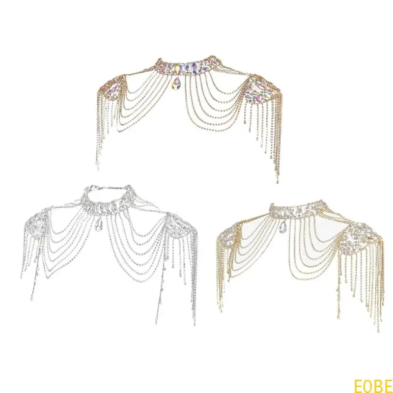 

E0BE Bridal Wedding Shoulder Necklace Elegant Alloy Body Chain with Crystal Tassels