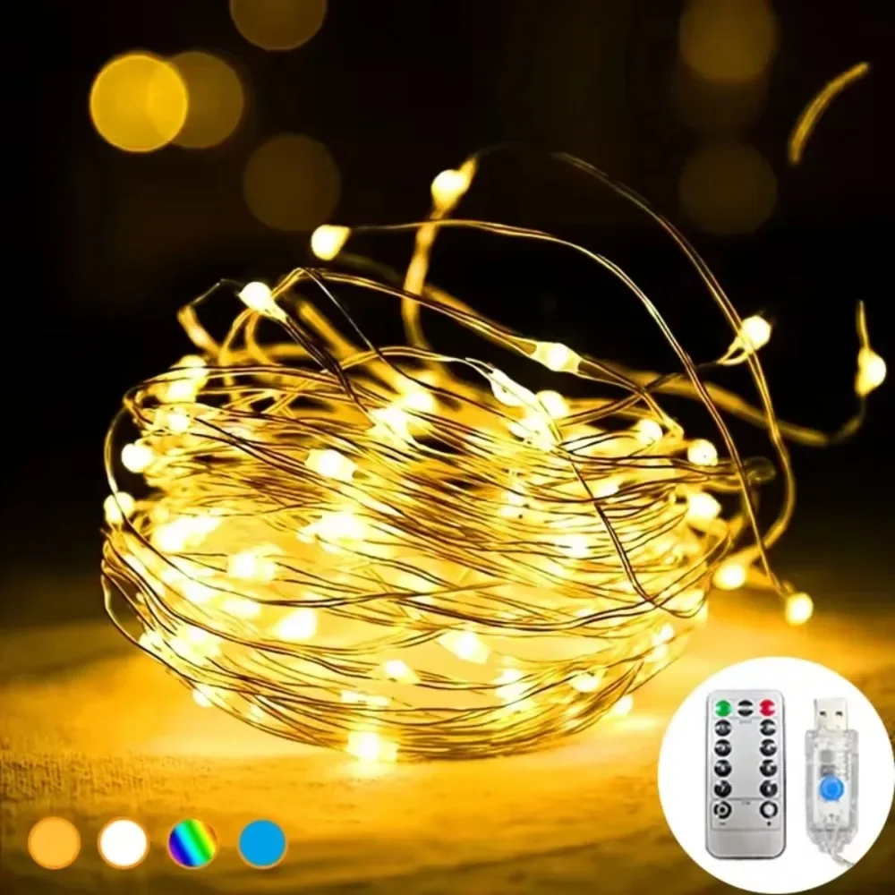 USB Fairy Lights Remote Control 8 Modes Copper Wire for Christmas Wedding Party Home Window Balcony Decor