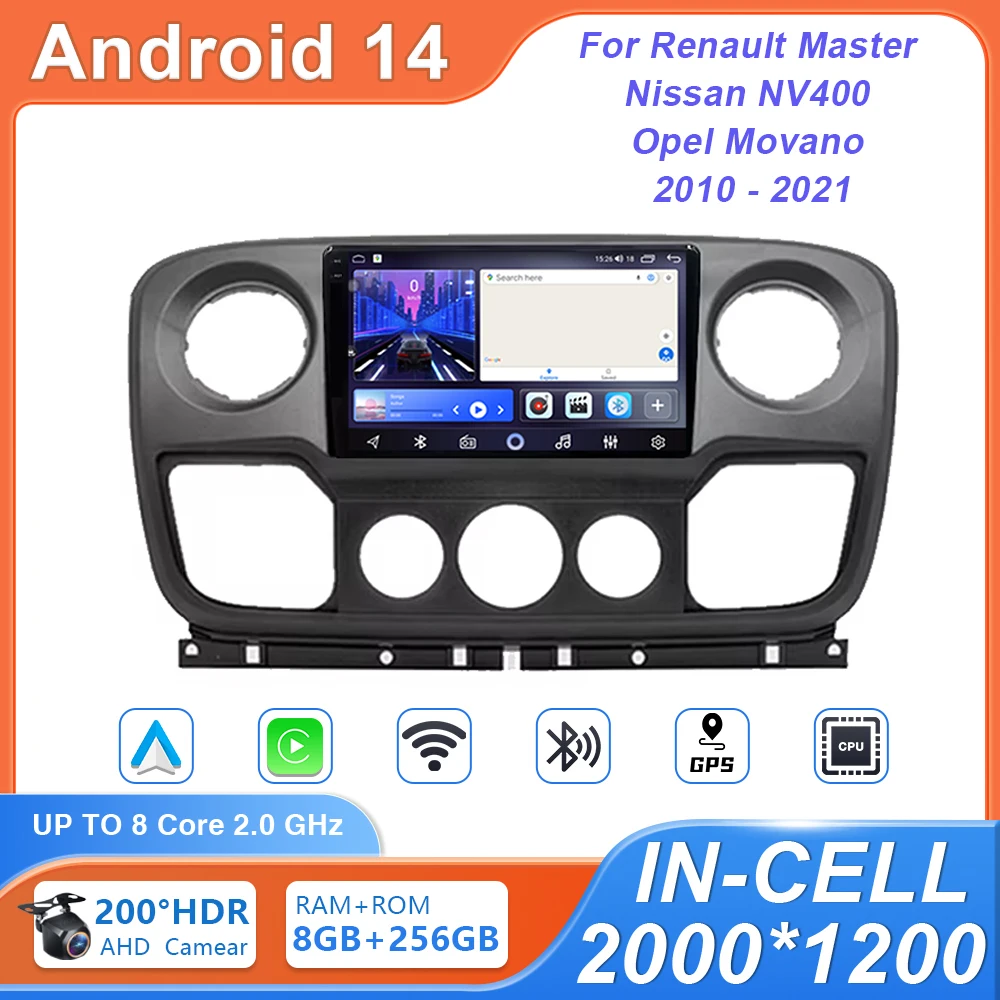 

Мультимедийный плеер на Android 14 для Renault Master, Nissan, NV400, Opel, Movano 2010-2021, Автомобильный плеер с GPS, стерео-навигацией, радио, экраном