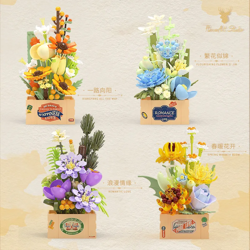 

Floral Workshop Building Blocks Flower Basket Potted Plant Valentines Day Gift for Girls DIY Bricks Toy Creative Present