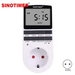 Sinotimer-家庭用ヨーロッパプラグ,プラグ,タイマー,230Vプログラム可能,キッチンタイマー,出力スイッチ