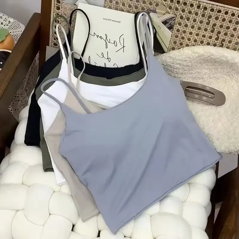Femmes sans couture glace soie rembourré Camisole soutien-gorge haut court débardeur pour l'été Yoga entraînement course Fitness salon vêtements de nuit
