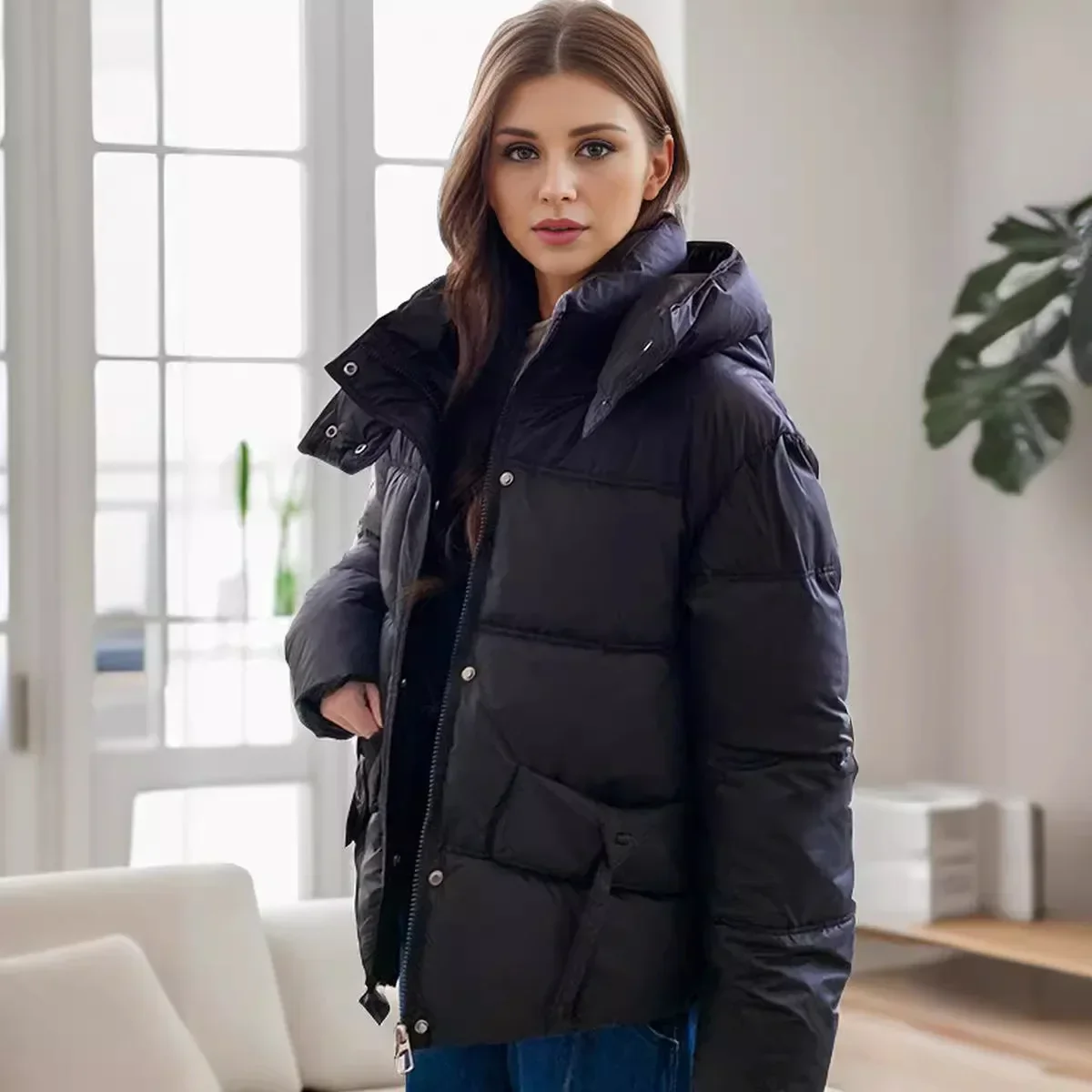 

2025 Women's Winter Jacket Female 2 Pocket Hooded Short Cotton Jacket Women's Thicken Warm Parkas Coats Tops Short Jacket 2025