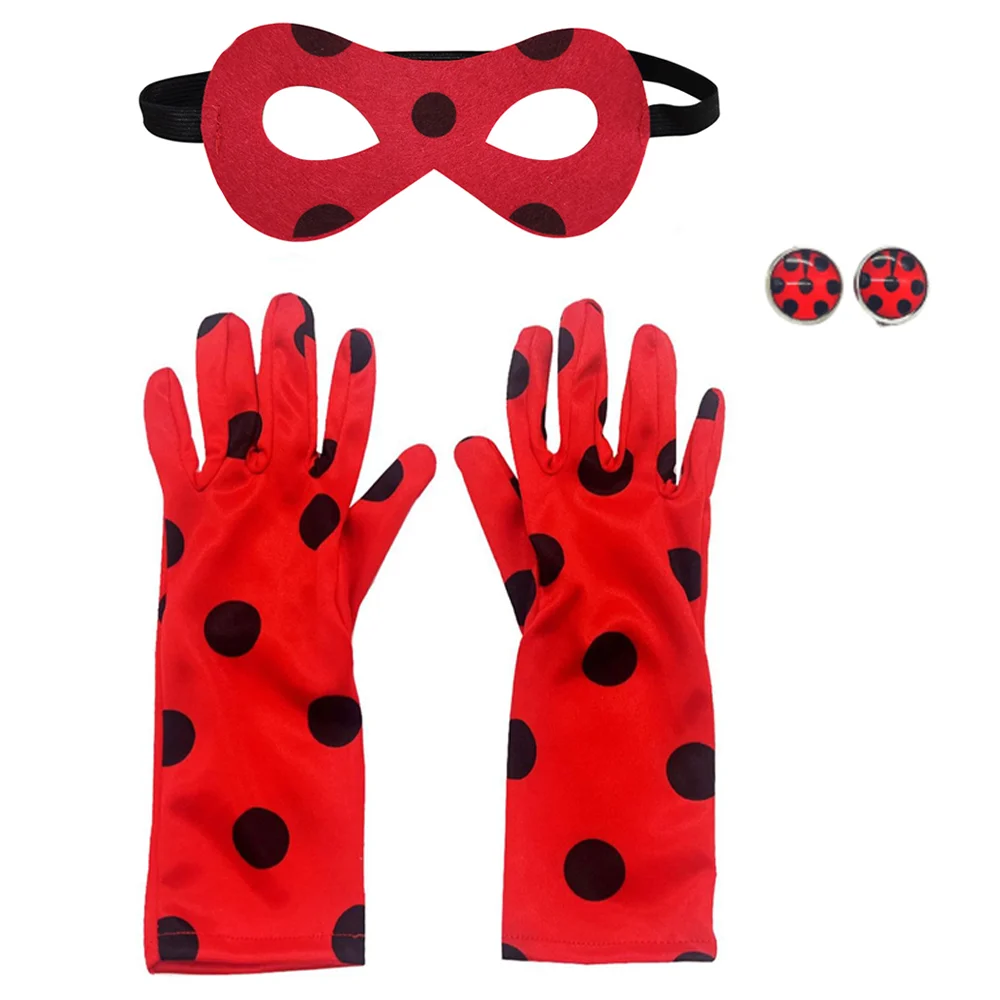 Red Polka Dot Eye Masks,Gloves And Earrings Costume Accessories Set For Kids Halloween Christmas Party Carnival Birthday Gifts