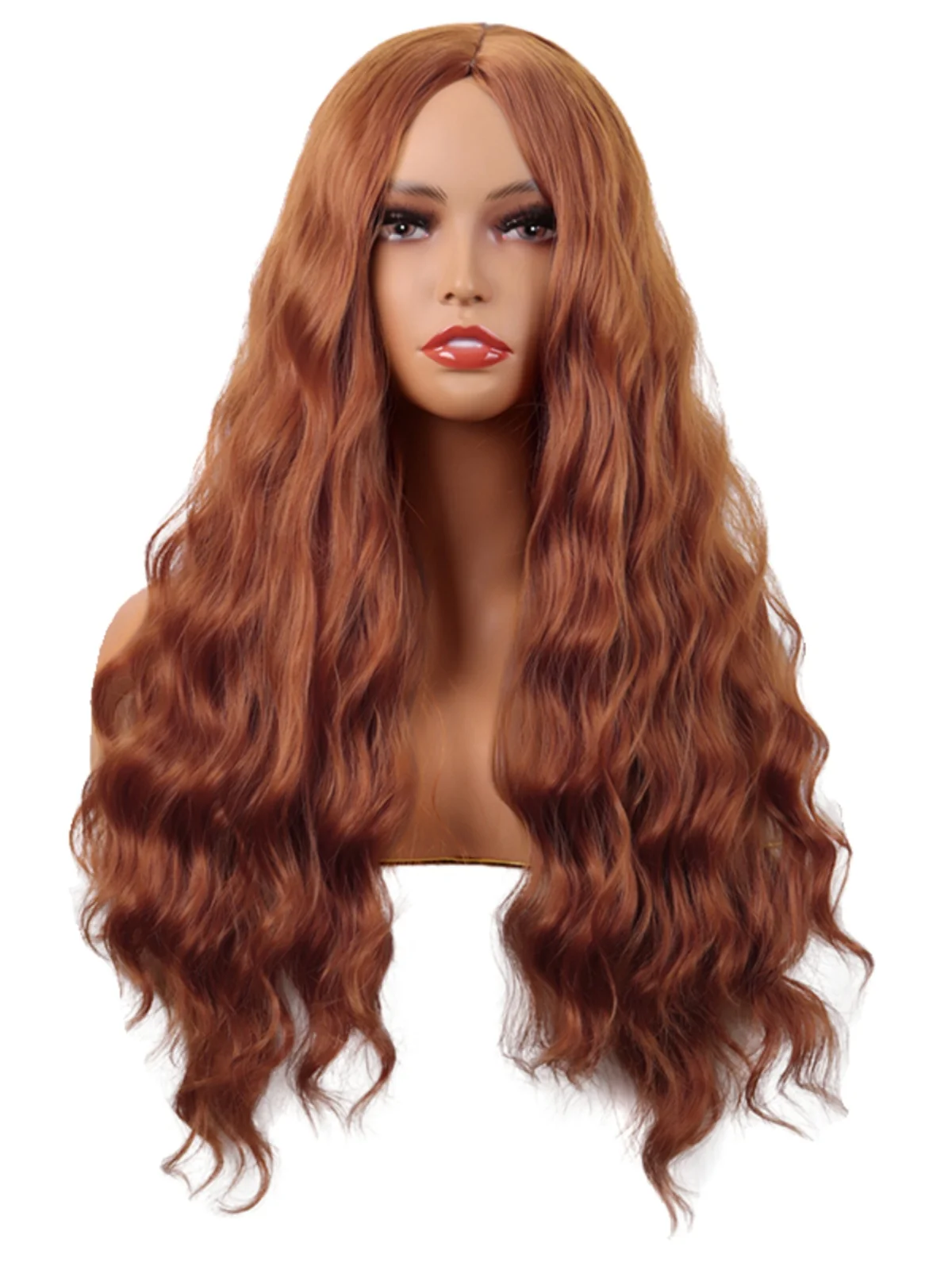 Cos Wig Female Long Hair Anime Fluffy Chocolate Ginger Orange Curly Mid-Length Full-Head