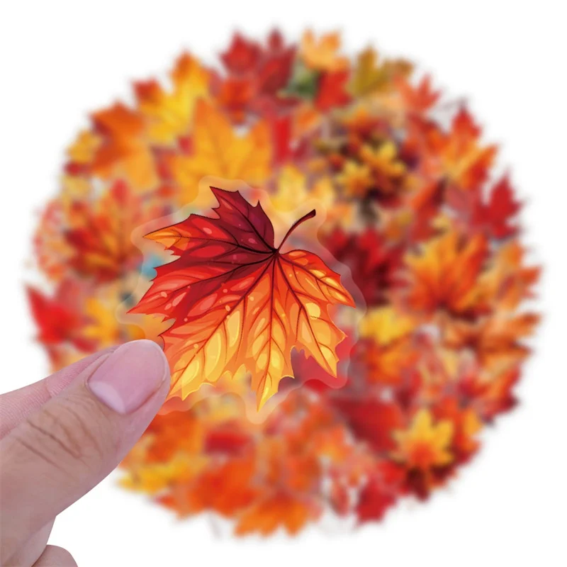 60PCS Cute Red Maple Leaf PET Sticker Aesthetic Hand Accounting Transparent DIY Children's Decoration Scrapbooking Supplies