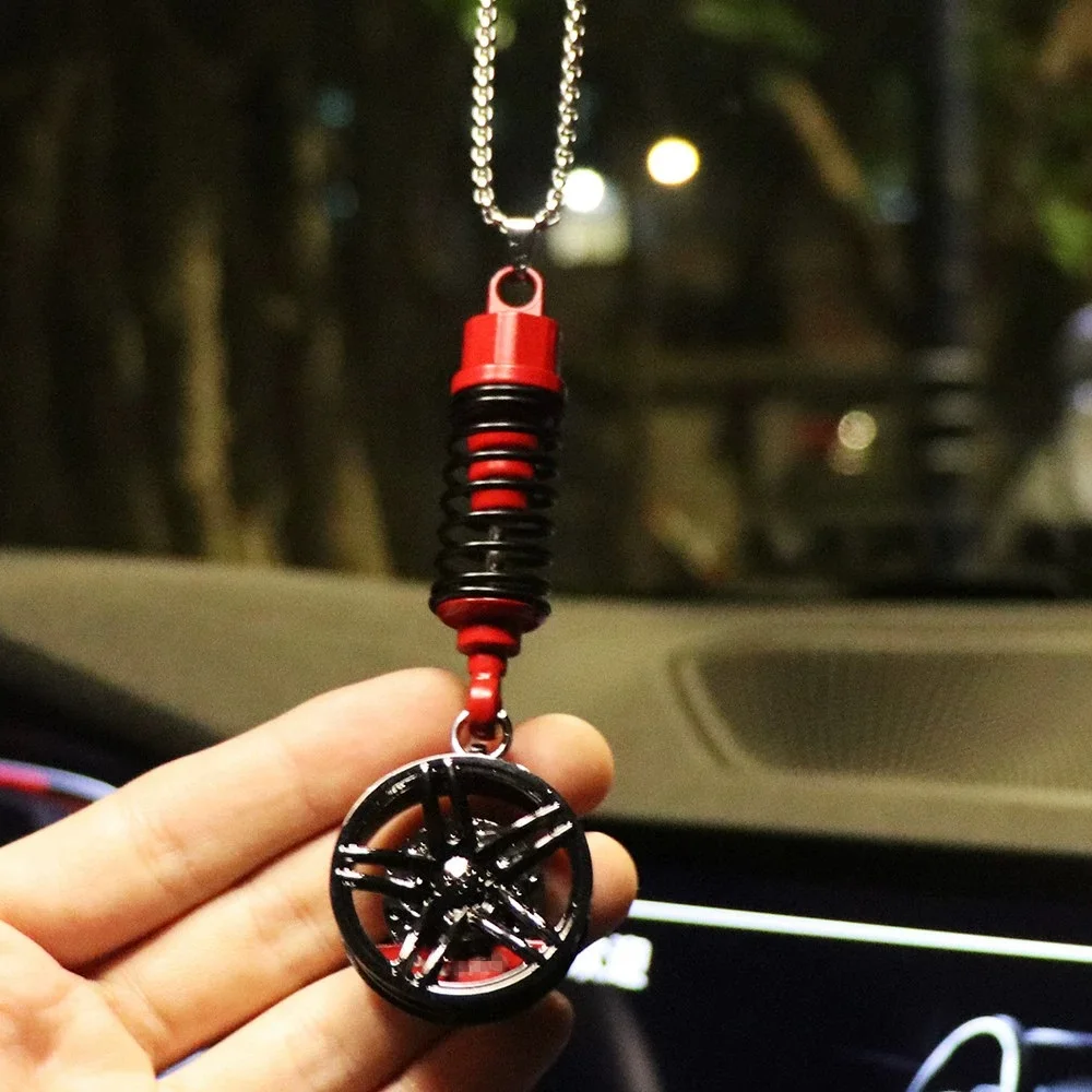 Cool Car Wheel Shock Absorber Pendant Car Wheel Hanging Ornament Rearview Mirror Auto Interior Decoration Bag Hanging Ornament