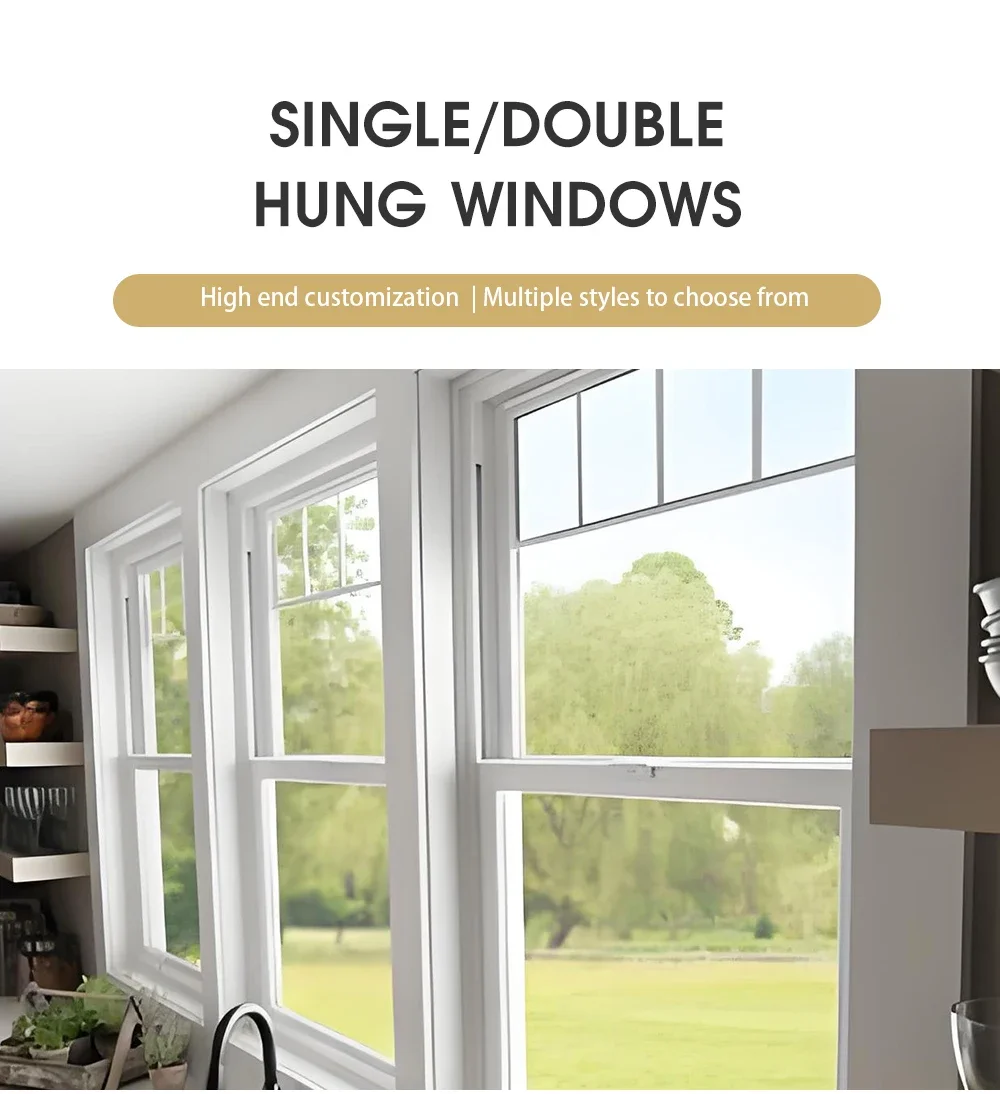 Modern Design Top Hung Window Single Double Aluminum Frame Glass Vertical Sliding Windows