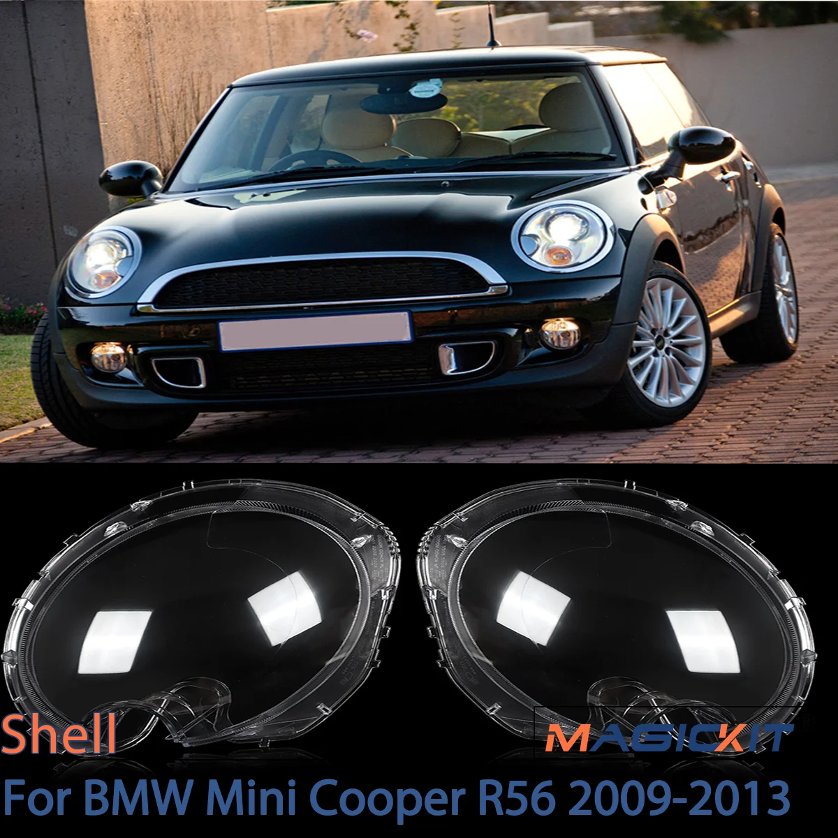 MAGICKIT Pair Clear Headlight Headlamp Lens Cover Replacement For BMW Mini Cooper R56 2009-2013 Car Accessories