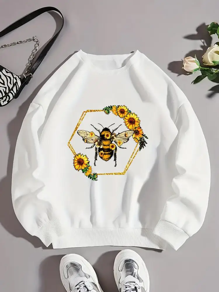

Bee Flower Trend Cute 90s Sweet Fashion Clothing Women Spring Autumn Winter Graphic Sweatshirts Fleece Female Print Pullovers