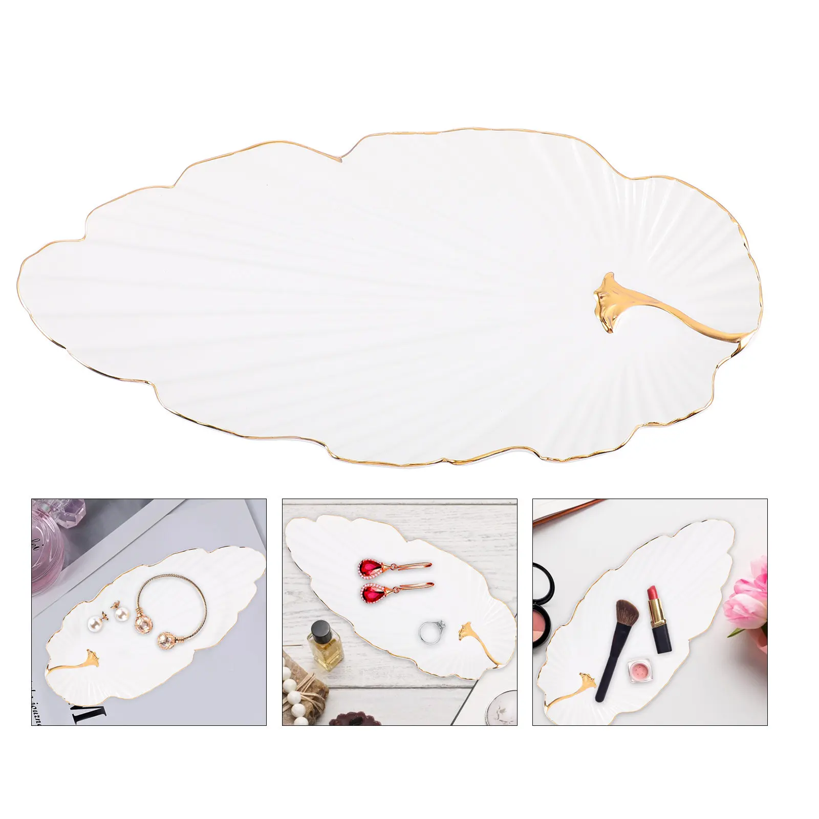 

Керамическая тарелка для украшений с дизайном в виде листа, блюдо для суши, подставка для пельменей и столовых приборов, декор для туалетного столика и ванной комнаты