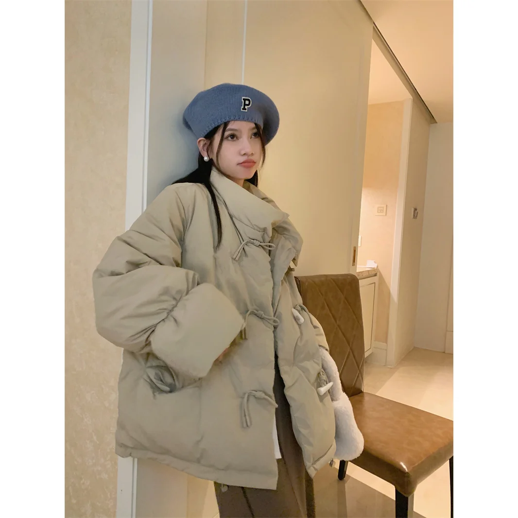 2024 Winter New Korean Style Versatile Horn Button Parkas Jacket dla kobiet Winter New High-end Beautiful Cotton Jacket dla kobiet