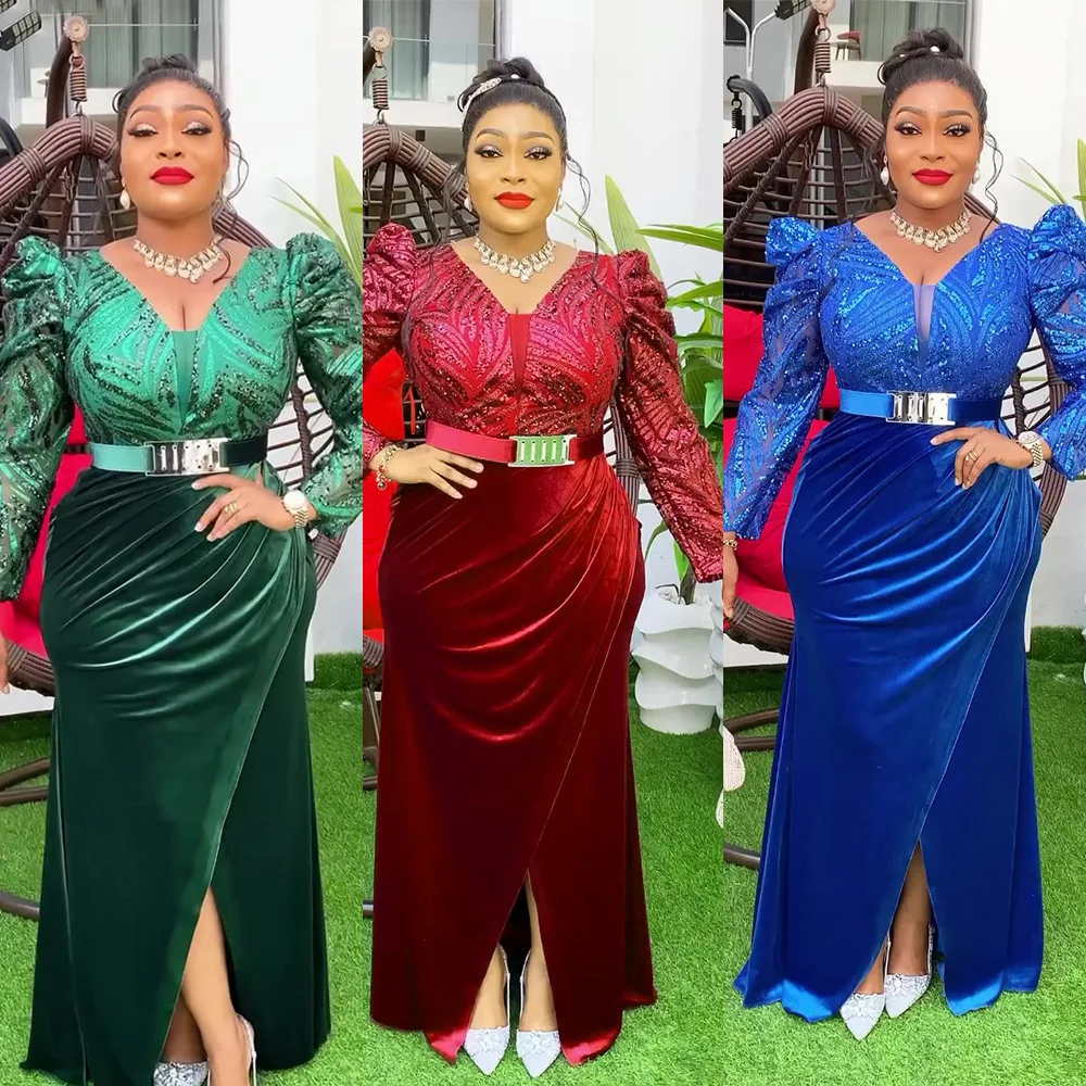 

African Dresses for Women 2025 New Fashion Plus Size Sequin Evening Party Long Dress Dashiki Ankara Outfits Robe African Clothes