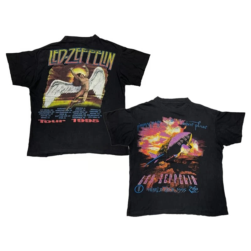 Summer New Led Zeppelin Band Graphic Cotton T-shirt Unisex Summer Short Sleeve Fashion Brand Tee Luxury Casual Vintage Tees