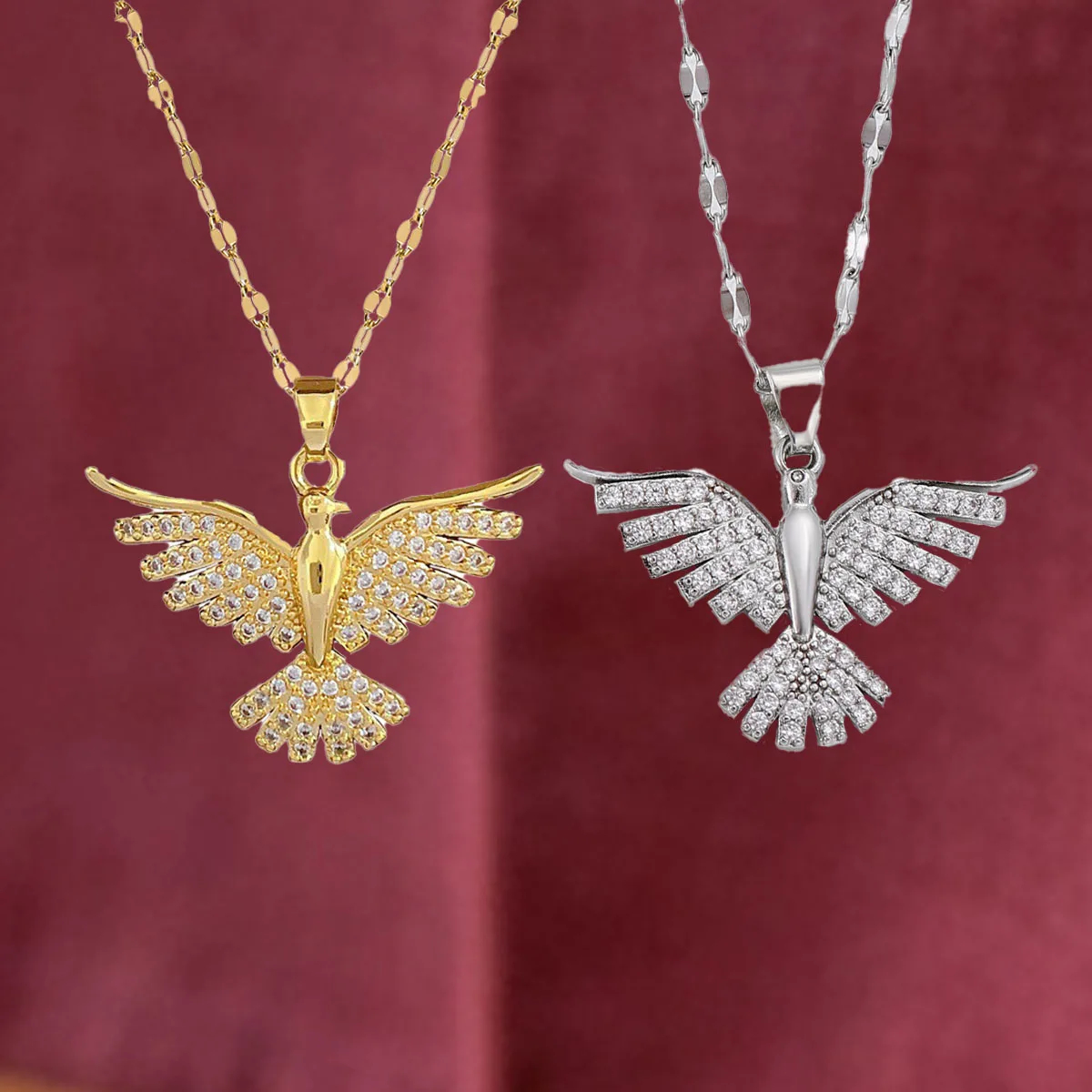 Light Luxury Cross-border Phoenix Wings Pendant Necklace Women, Gold Diamond Collarbone Chain Jewelry, Girlfriend Gift