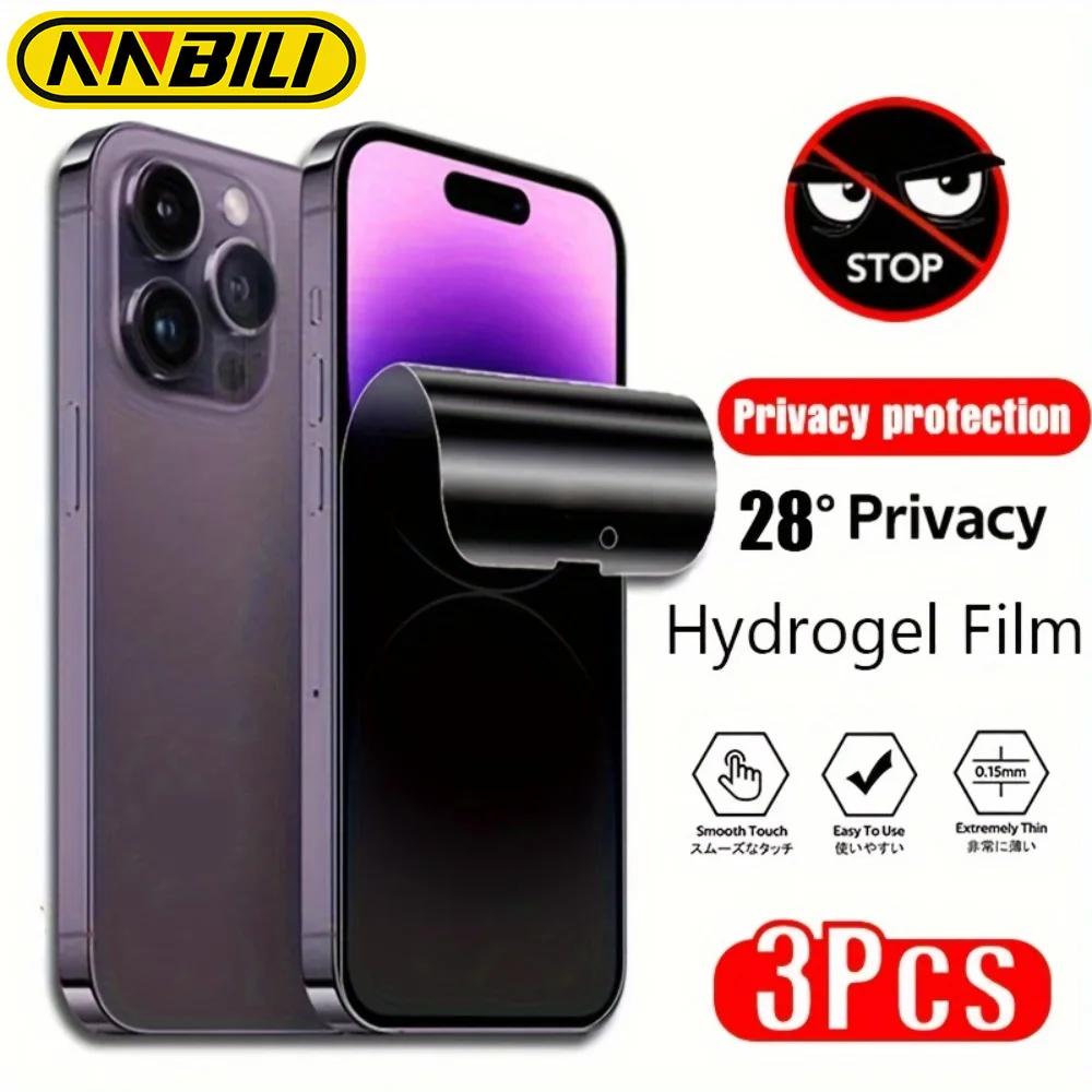 NNBILI 3 قطعة حماية الخصوصية هيدروجيل فيلم آيفون 17 16 15 14 13 12 11 برو ماكس 17Air واقيات شاشة الخصوصية طبقة رقيقة واقية