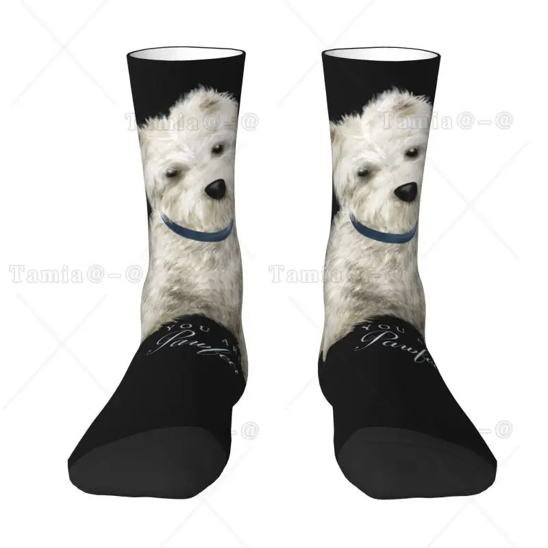 

Мужские носки для собак Sweet West Highland White Terrier на заказ, унисекс, кавайные носки с 3D принтом Westie Puppy Dress