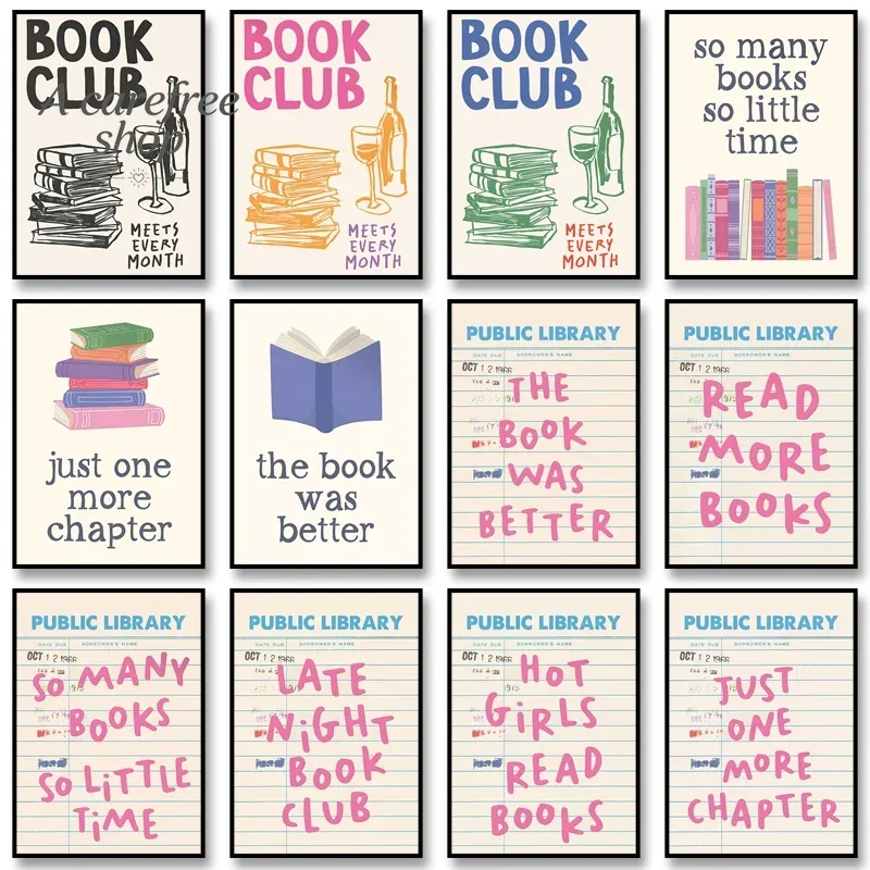 Book Lover Gallery Poster Book Club Decor Canvas Painting Eat Sleep Read Repeat Print Wall Art Picture for Room Home Decorati
