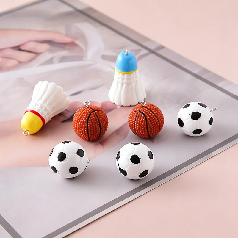 4Pcs Mini Simulation Sports Ball Resin Charms Basketball Football Badminton DIY Accessories For Keychain Backpack Pendants