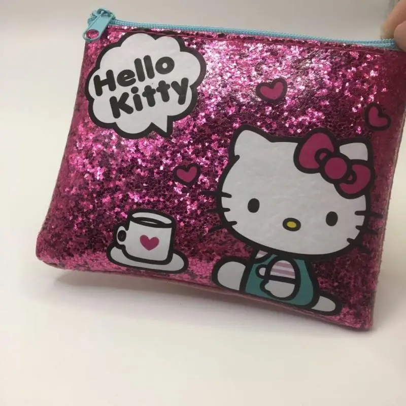 Kawaii Sanrio Hello Kitty Glitter Storage Bag Cartoon Storage Wallet Anime Peripheral Portable Cosmetic Bag Girls Holiday Gifts