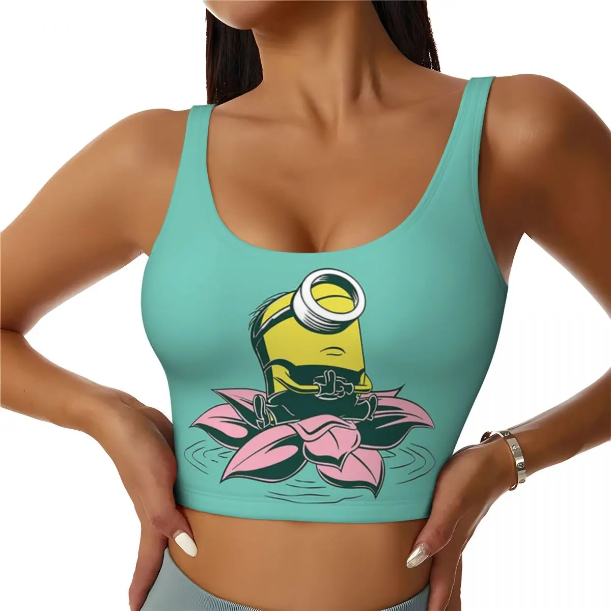 Custom Minions Meditating On Lotus Workout Crop Tank Tops Women's Running Sports Bras