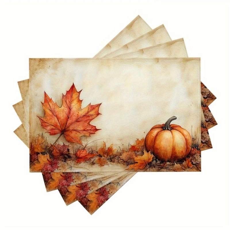 Halloween Ghost Pumpkin Black Cat Linen Placemats, Boo Bat Printed Table Mats, Spooky Holiday Dining Decor