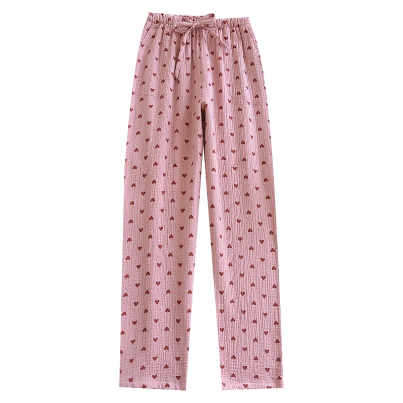 Crepe Ladies Trousers Double Cotton Pajamas Pants Casual Simple Women Casual Soft Sleep Bottoms Elastic Waist Print Sleepwear