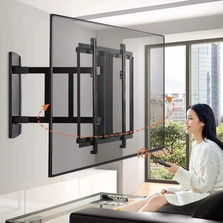 Electric TV Wall Bracket  Remote Control Motorized Swivel TV Mount Wall Mount Tv Stand With Anti-collision System