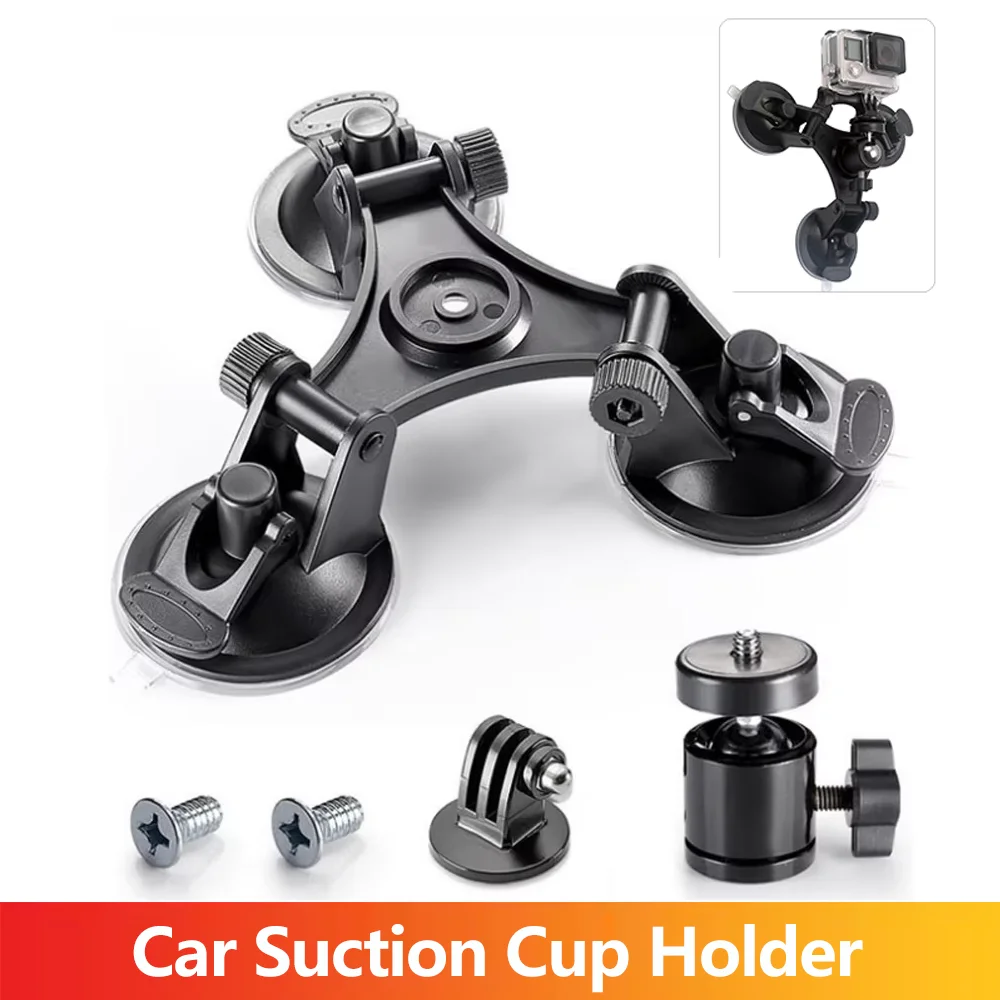 Uchwyt samochodowy na przyssawkę 3-Cup, mocny uchwyt do GoPro Hero 13 12 11 10 9 8 Insta360 SJCAM AKASO DJI Osmo Action, akcesoria do kamer