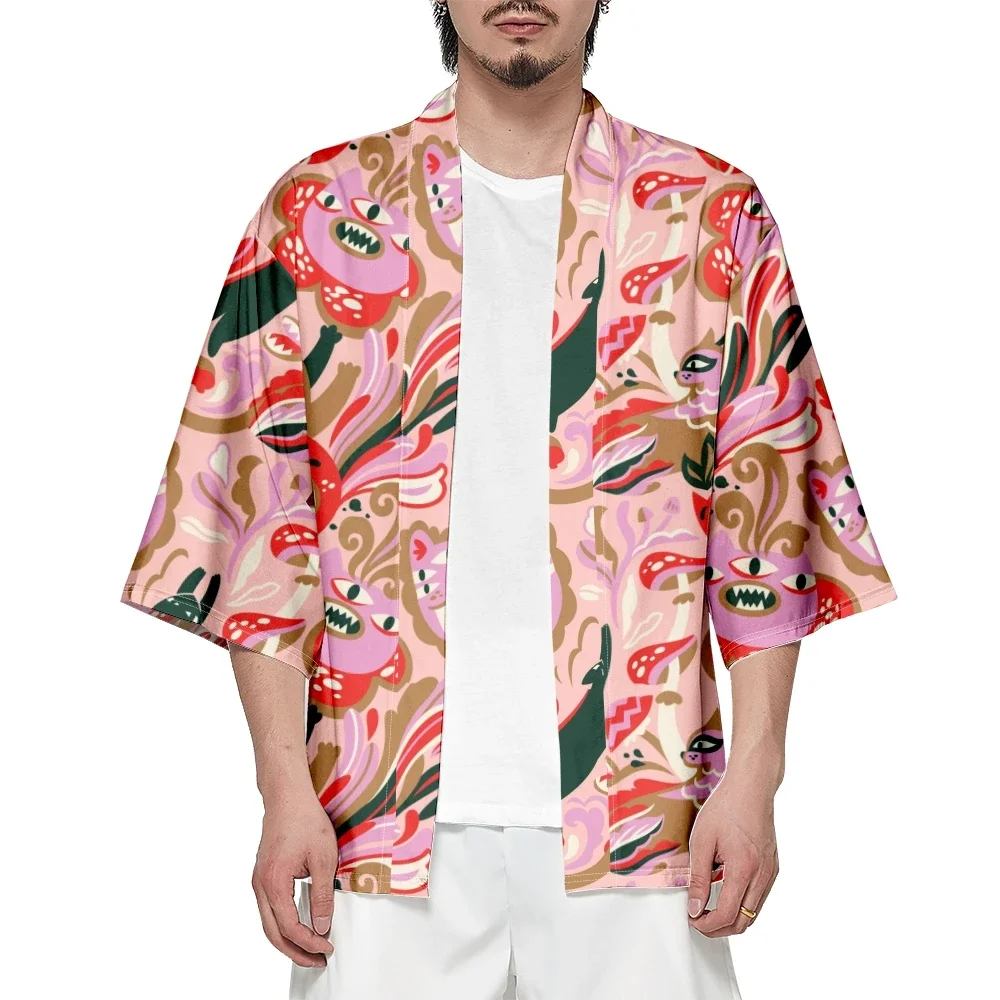 

Kimono Men's 2024 Japanese Traditional Kimono Alien Print Cardigan Women Cosplay Beach Shirt Summer Bathrobes