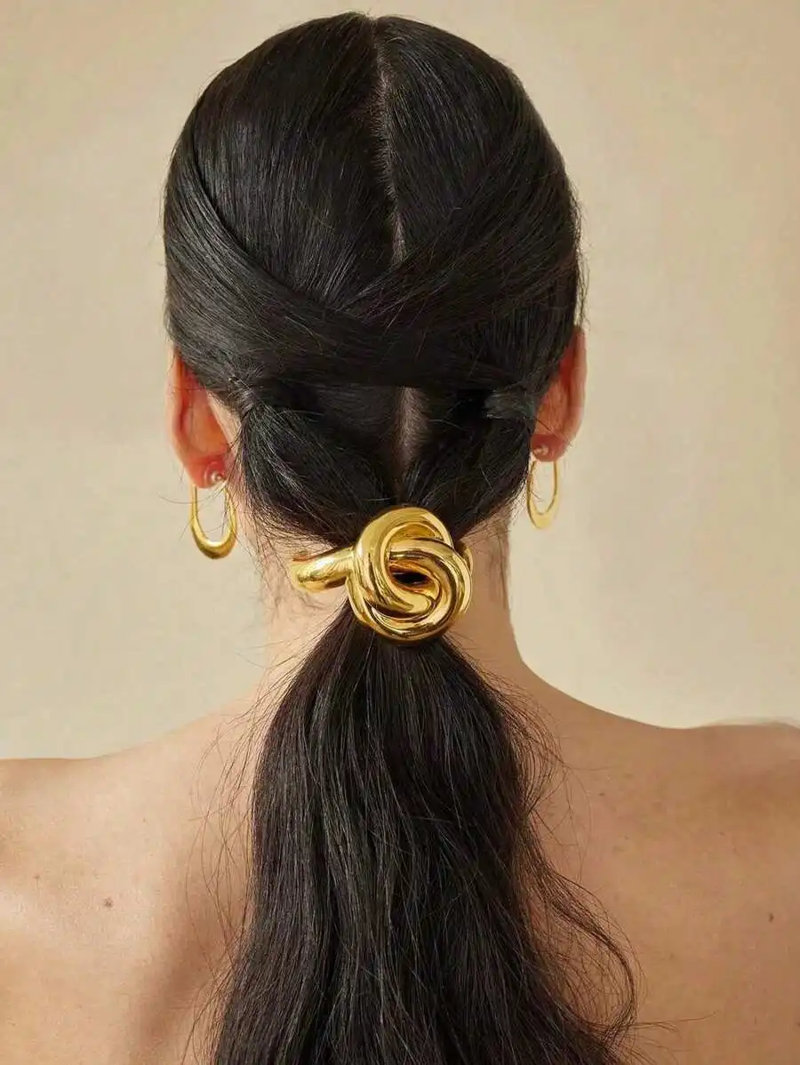 

Elegant Metal Geometric Hair Tie For Women, Chic Ponytail Holder With Knot Design