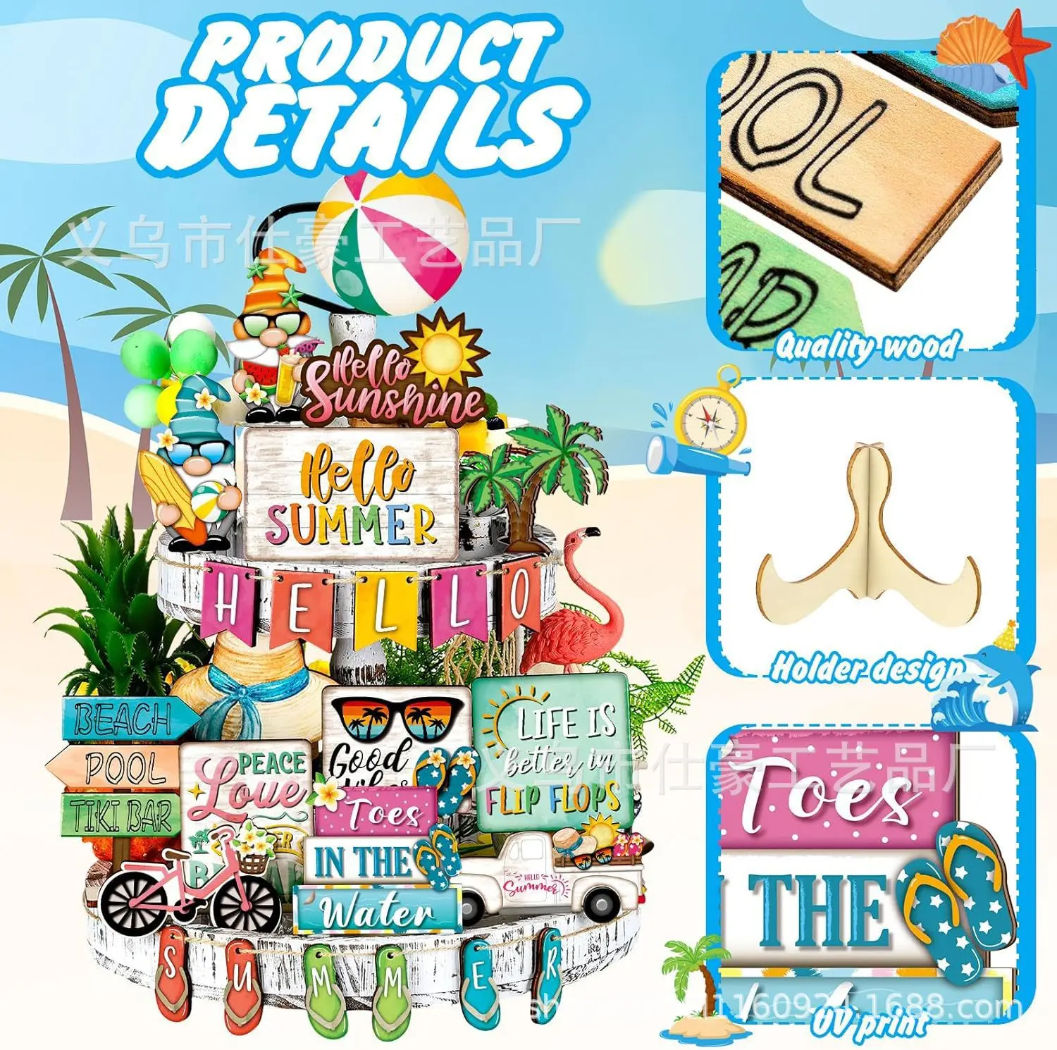 26 pieces summer party photo layered tray decoration set farmhouse summer dwarf watermelon strawberry wooden label