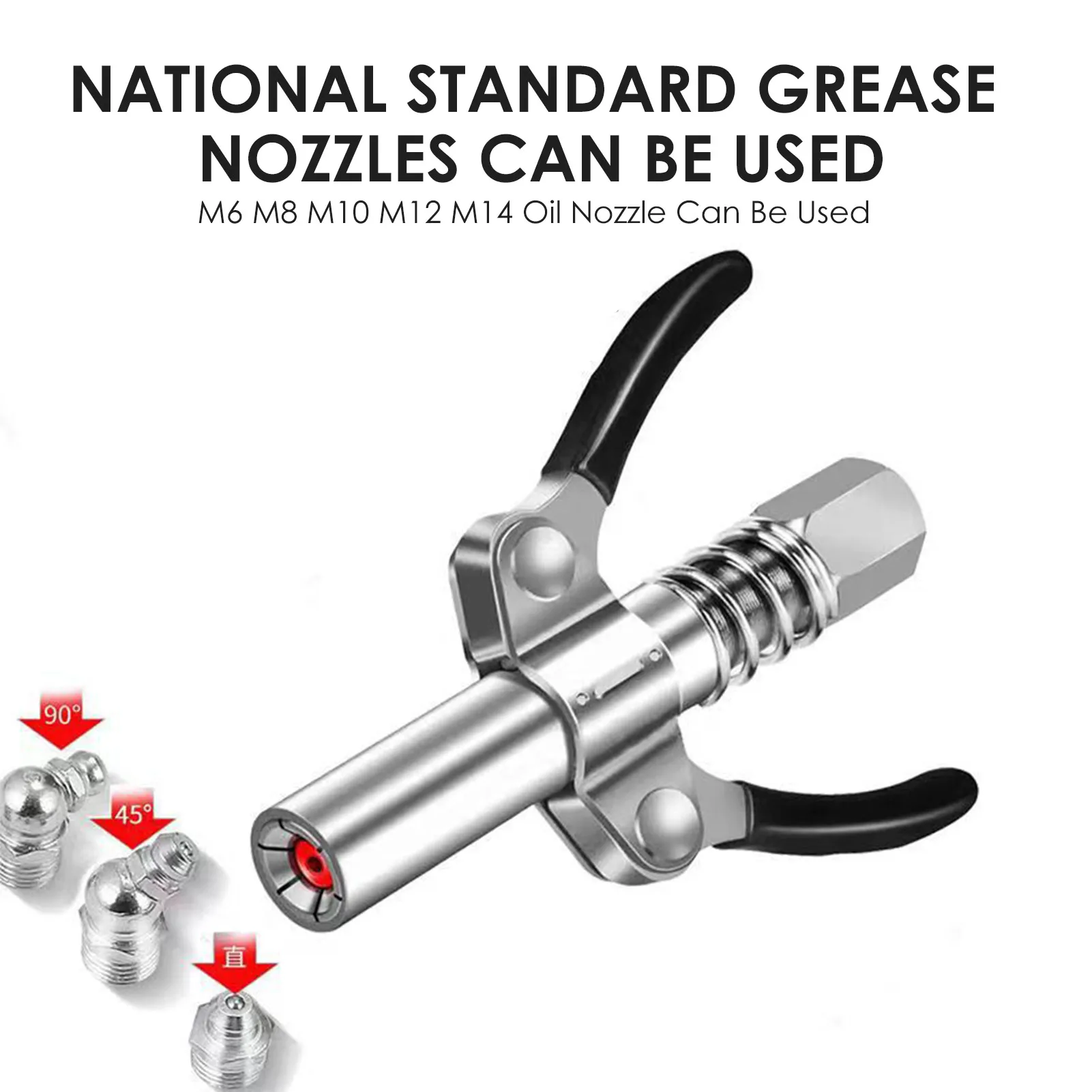 10000 PSI Grease Tool Coupler Heavy-Duty Quick Lock and Release Double Handle Stainless Steel NPTI/8 Leak-Free Grease Tool Tip