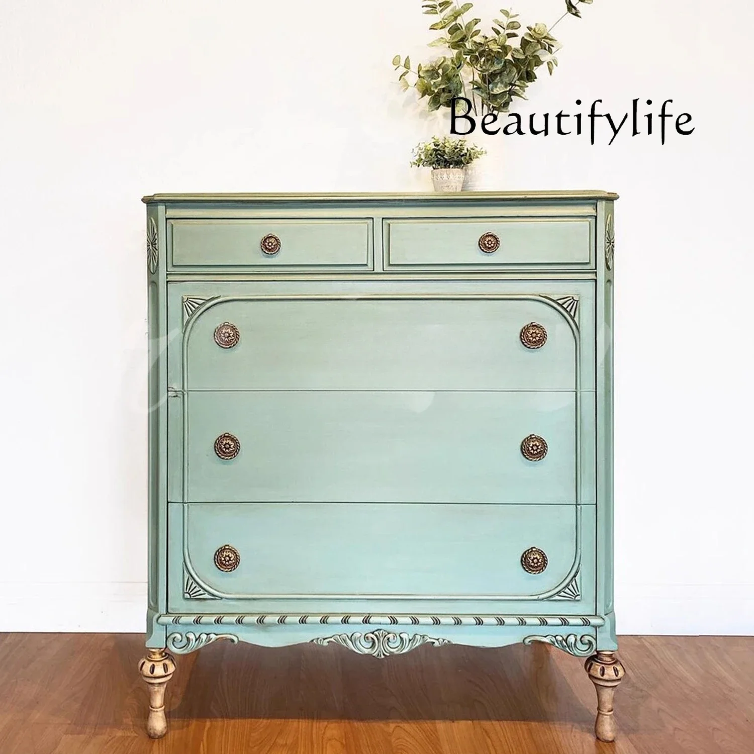 

French country solid wood chest bedroom small apartment bedside storage American retro household clothing locker