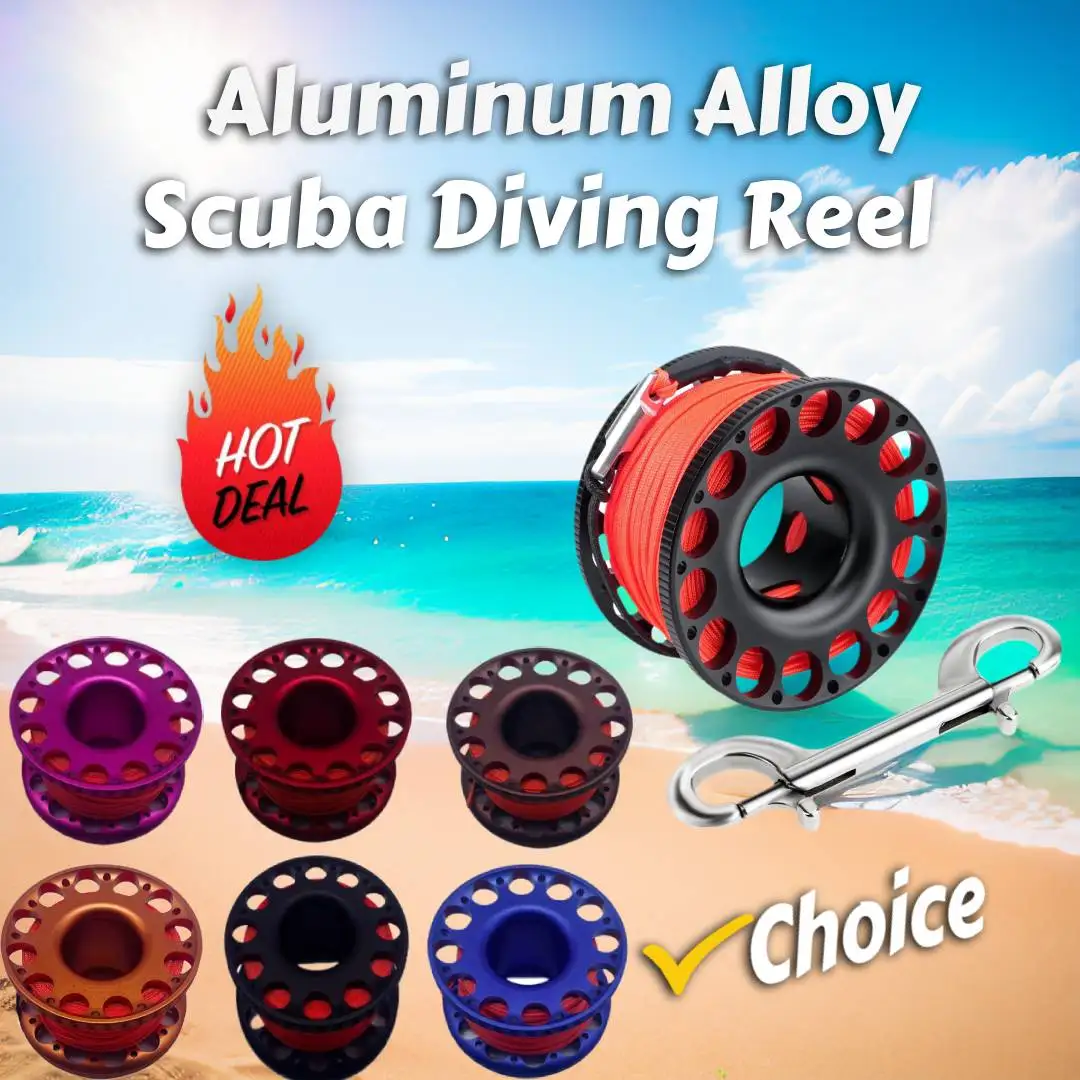 30M Aluminum Alloy Scuba Diving Reel with Stainless Steel double ended hook SMB Equipment Cave Dive