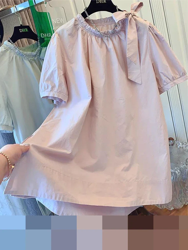 French bow casual shirt doll shirt fashion Korean loose top women's 2024 summer new item  women clothing