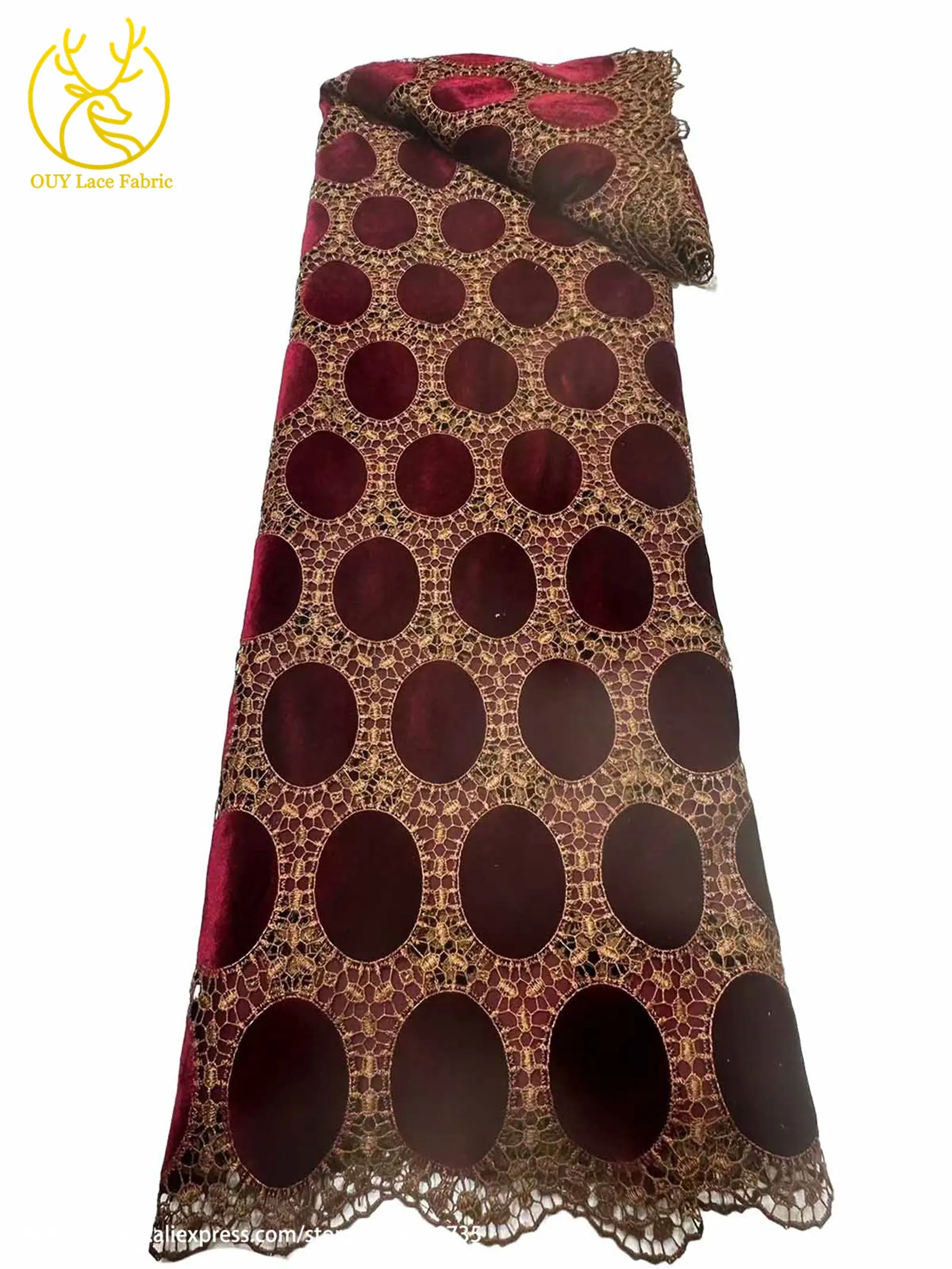 Luxuriöses, meistverkauftes Damen-Partykleid 2026, hochwertiger afrikanischer Samt-Guipure-Spitzenstoff, französischer lasergeschnittener Tüll-Spitzenstoff – Detail 8