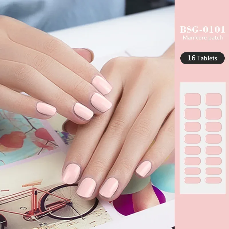 16 Tips Solid Color Semi-cured Gel Nail Stickers  Long Lasting Full Cover  Nail Decals Nail Charms UV Lamp Need Nail Wraps