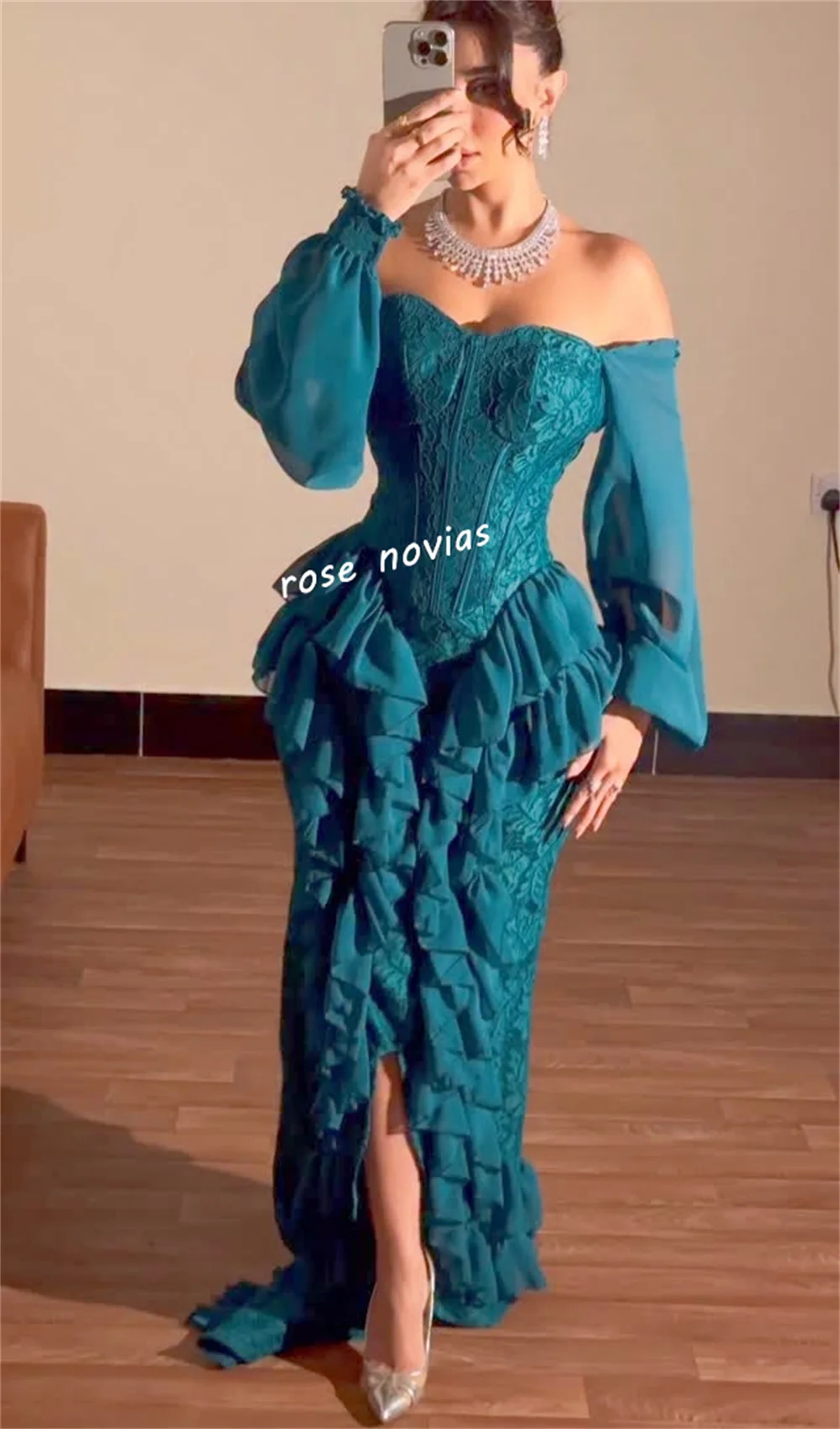 Customized Chiffon Pleat Off-the-shoulder Ruffle Trumpet Lace-up Long Dresses Bespoke Occasion Charming Women Evening Party Sexy