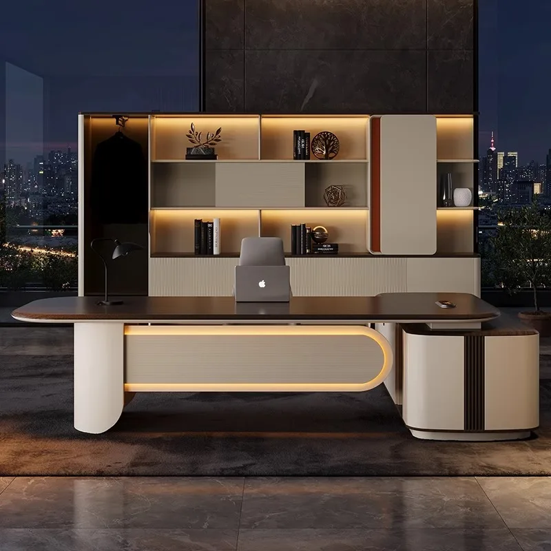 Modern Industrial-Style Extendable MDF Executive Desk Wooden Office Table for Home Commercial Use in Office Building Study Hotel